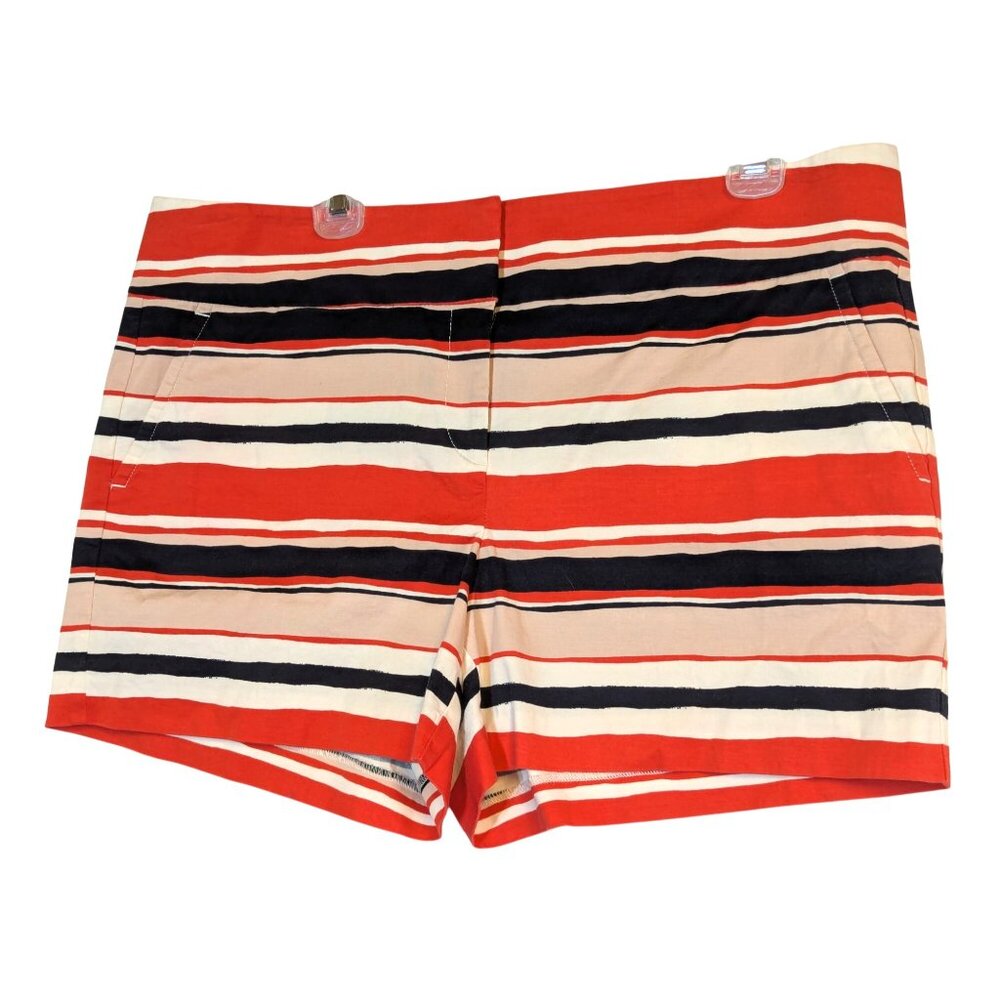 Ann Taylor Signature Womens Striped Shorts Size 14 Red/Navy/Beige Cotton Blend